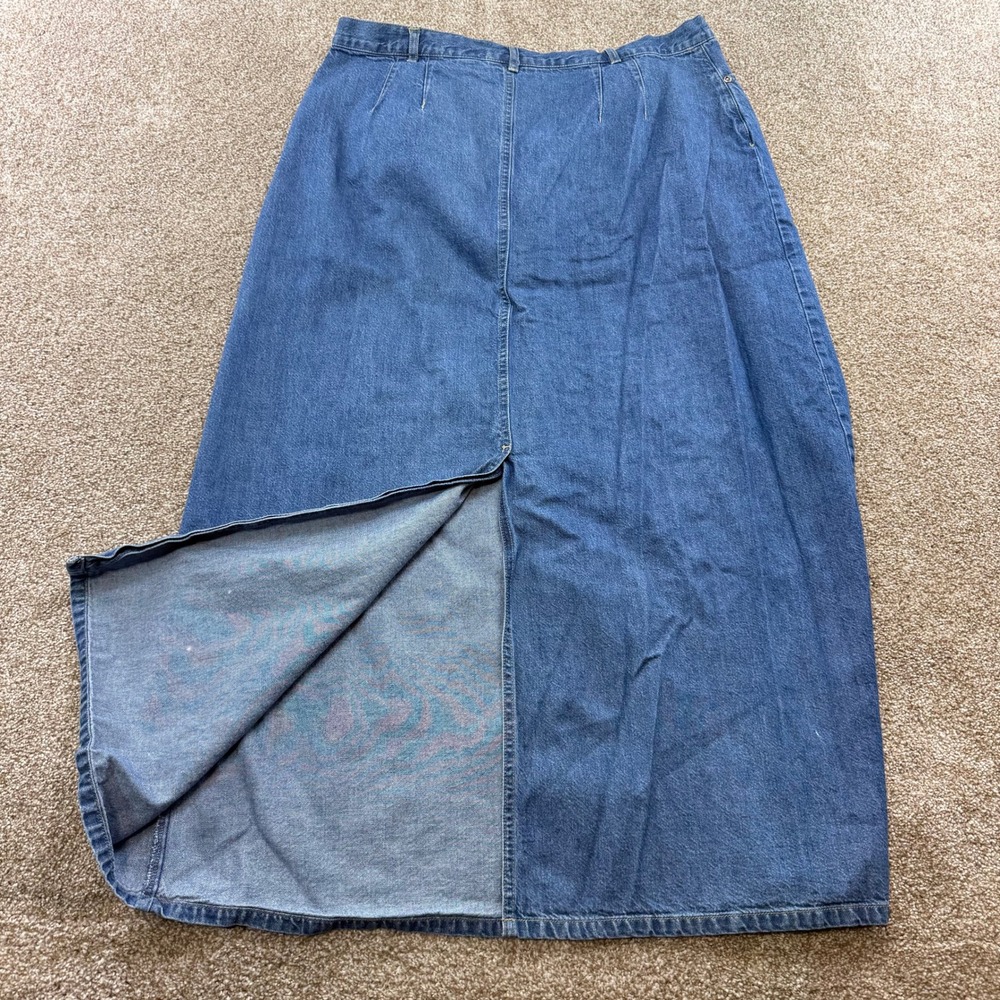 Crazy Horse Vintage Denim Maxi Skirt 16 Blue High Rise Long Slit Y2K - Picture 2 of 11